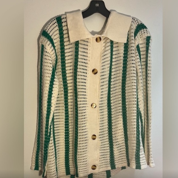 Green and Cream Crochet Women Shorts - Picture 2 of 3